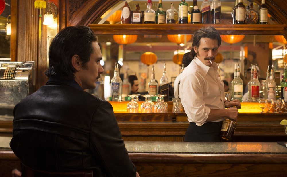 This image released by HBO shows James Franco portraying twins Vincent and Frankie Martino in, &quot;The Deuce,&quot; a new HBO series about Times Square in the early 1970s. (HBO via AP)
