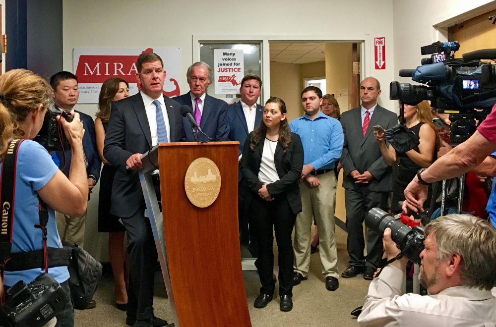 Mayor Walsh speaks during a press conference following the Trump administration's announcement that it would end the DACA program. (Shannon Dooling/WBUR)