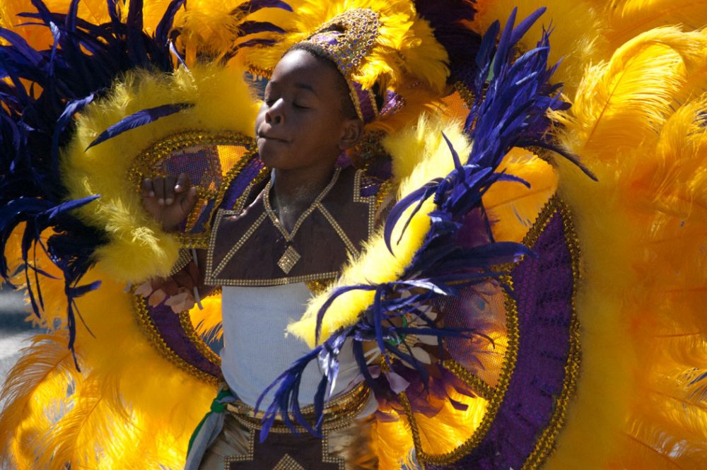 A dancer performs in the 2013 Cambridge Carnival. (Greg Cook/WBUR)