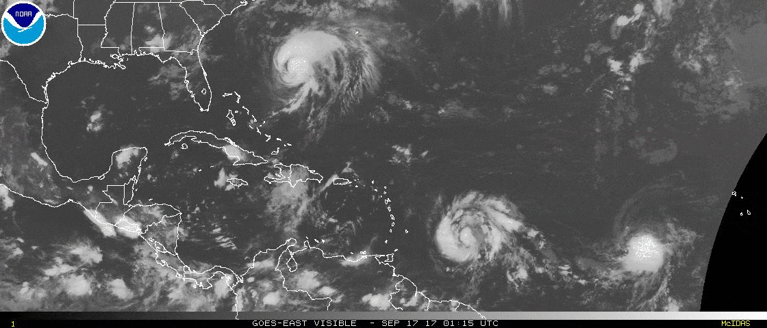 There are currently three named storms in the Atlantic. Jose is furthest west and closest to the United States. (Courtesy NOAA)