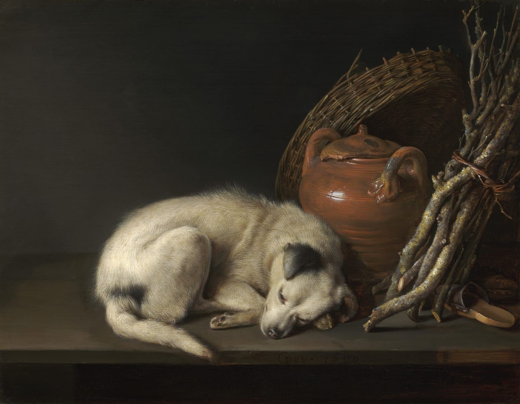 Gerrit Dou's "Dog at Rest," painted in 1650. (Courtesy Rose-Marie and Eijk van Otterloo Collection/Museum of Fine Arts)