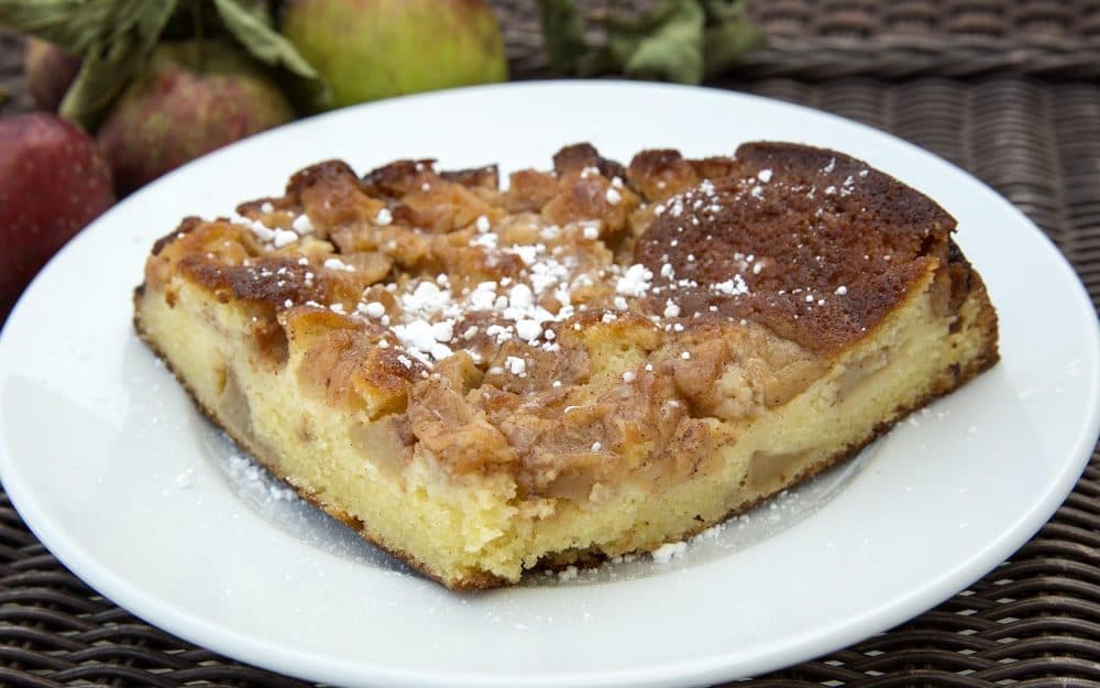 Apple cake, adapted from a recipe in &quot;Full Moon Suppers at Salt Water Farm,&quot; by Annemarie Ahearn. (Robin Lubbock/WBUR)