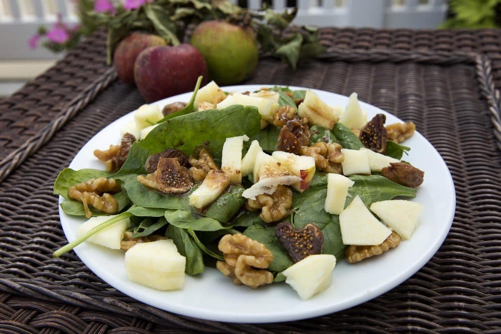 Kathy's salad with apple and caramelized walnuts. (Robin Lubbock/WBUR)