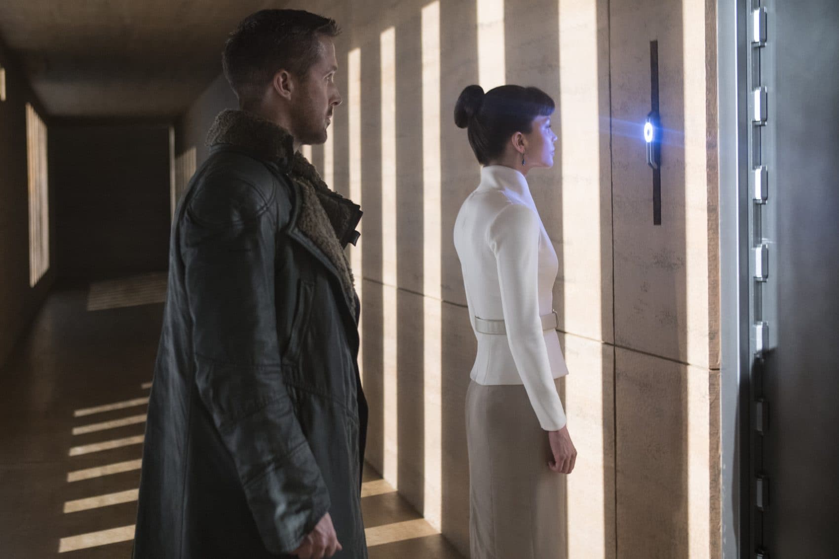 Ryan Gosling as K and Sylvia Hoeks as Luv in "Blade Runner 2049." (Courtesy Stephen Vaughan/Alcon Entertainment)