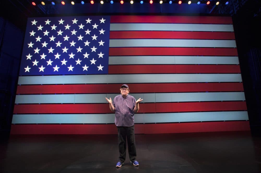 Michael Moore onstage in "The Terms of My Surrender." (Courtesy Joan Marcus)