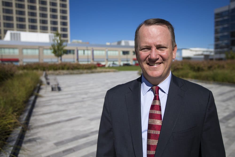 Tim Murray is president and CEO of the Worcester Regional Chamber of Commerce. He's working on the city's bid for Amazon's second headquarters. &quot;We've got a puncher's chance,&quot; Murray said of landing Amazon. (Jesse Costa/WBUR)