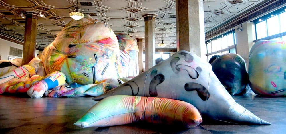Claire Ashley's inflatable sculptures at Boston University's 808 Gallery. (Greg Cook/WBUR)