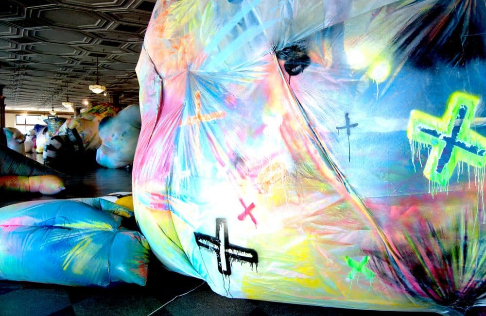 Claire Ashley's inflatable sculptures at Boston University's 808 Gallery. (Greg Cook/WBUR)