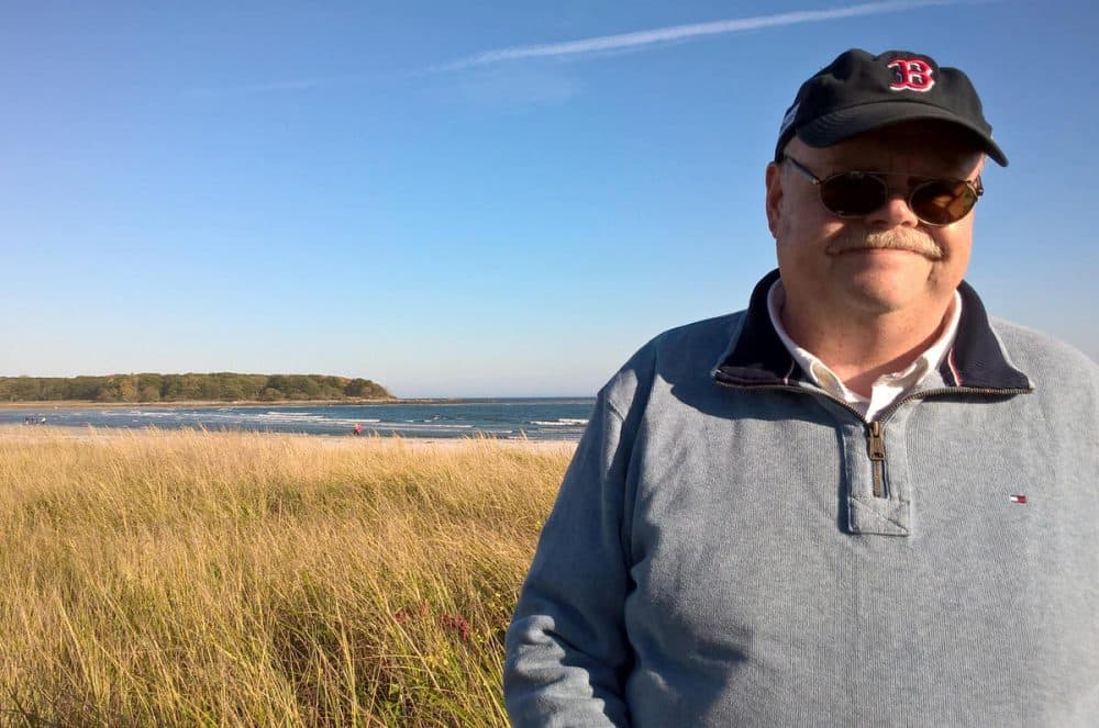 Steve Spofford, town historian in Kennebunk, Maine, stands where fires burned in 1947 along the state's coast. (Jill Kaufman/NEPR)