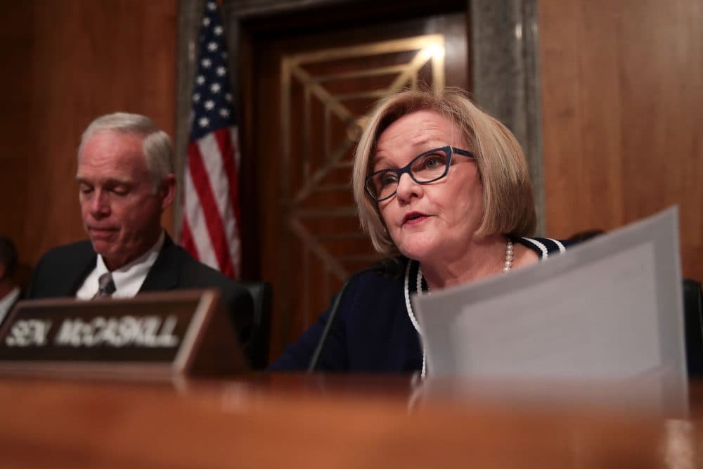 Sen. Claire McCaskill (D-Mo.) questions witnesses during a Senate Committee on Homeland Security and Governmental Affairs hearing concerning threats to the homeland, Sept. 27, 2017 in Washington, D.C. (Drew Angerer/Getty Images)
