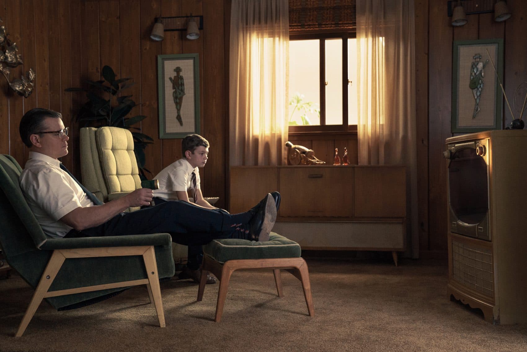 Matt Damon as Gardner and Noah Jupe as Nicky in "Suburbicon." (Courtesy Paramount Pictures)