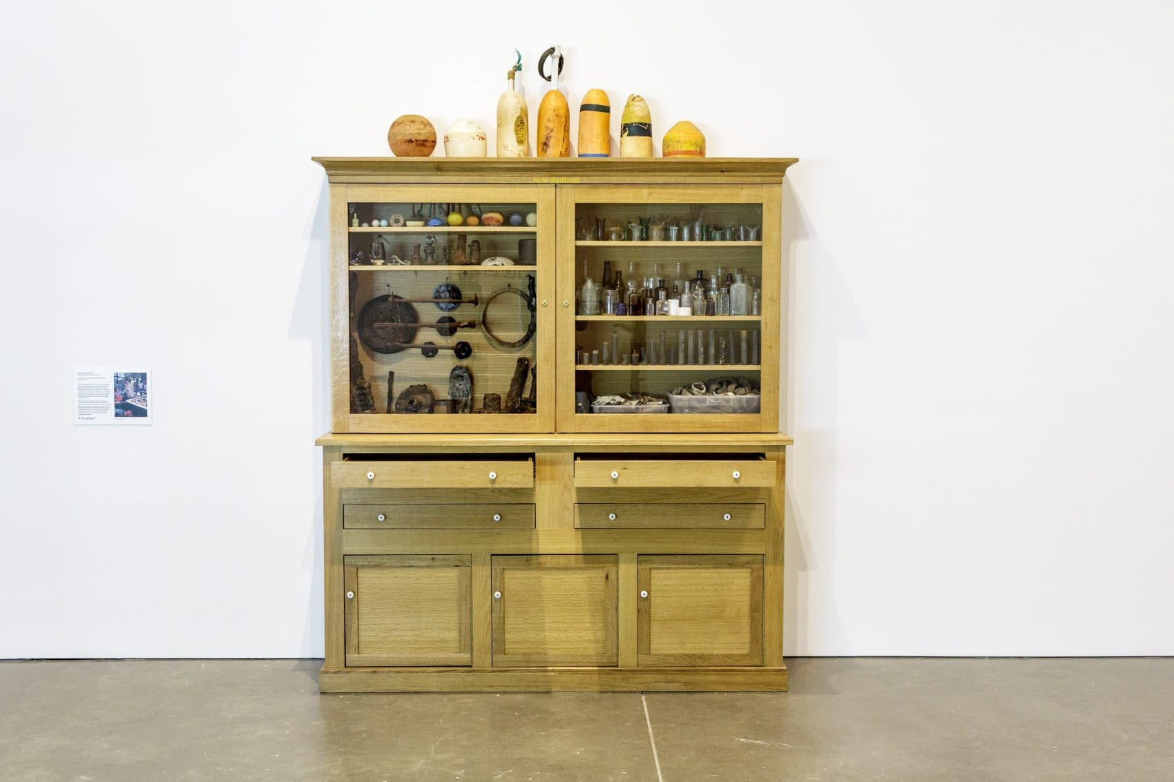 Mark Dion, New Bedford Cabinet, 2001. Wooden-and-glass cabinet and dig finds, 104 × 74 × 19 inches (264.2 × 188 × 48.3 cm). The Institute of Contemporary Art/Boston, General Acquisition Fund. Courtesy the artist and Tanya Bonakdar Gallery, New York. Photo by John Kennard. © Mark Dion