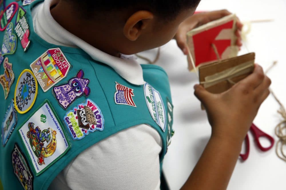 In this July 21, 2017 photo, badges are seen on the vest of a member of the Girl Scouts in Owings Mills, Md. (Patrick Semansky/AP)