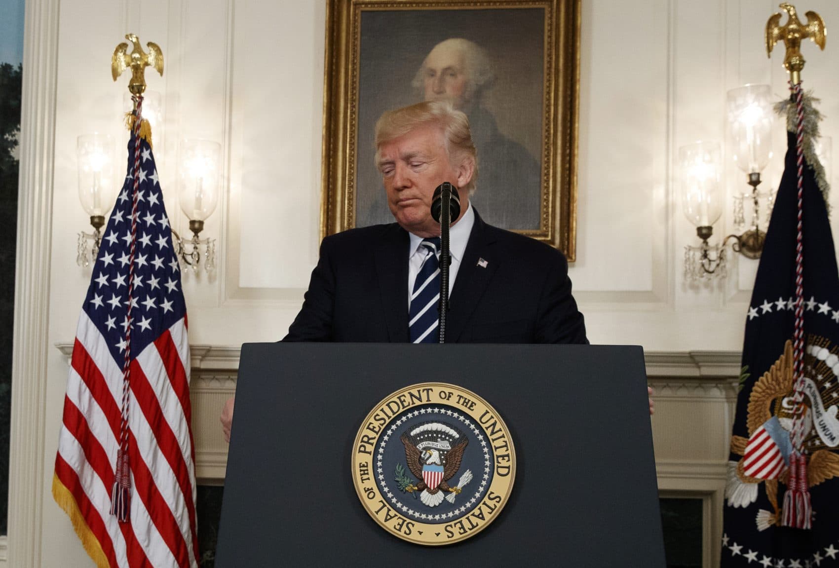 President Donald Trump makes a statement about the mass shooting in Las Vegas, Monday, Oct. 2, 2017 at the White House in Washington. (Evan Vucci/AP)