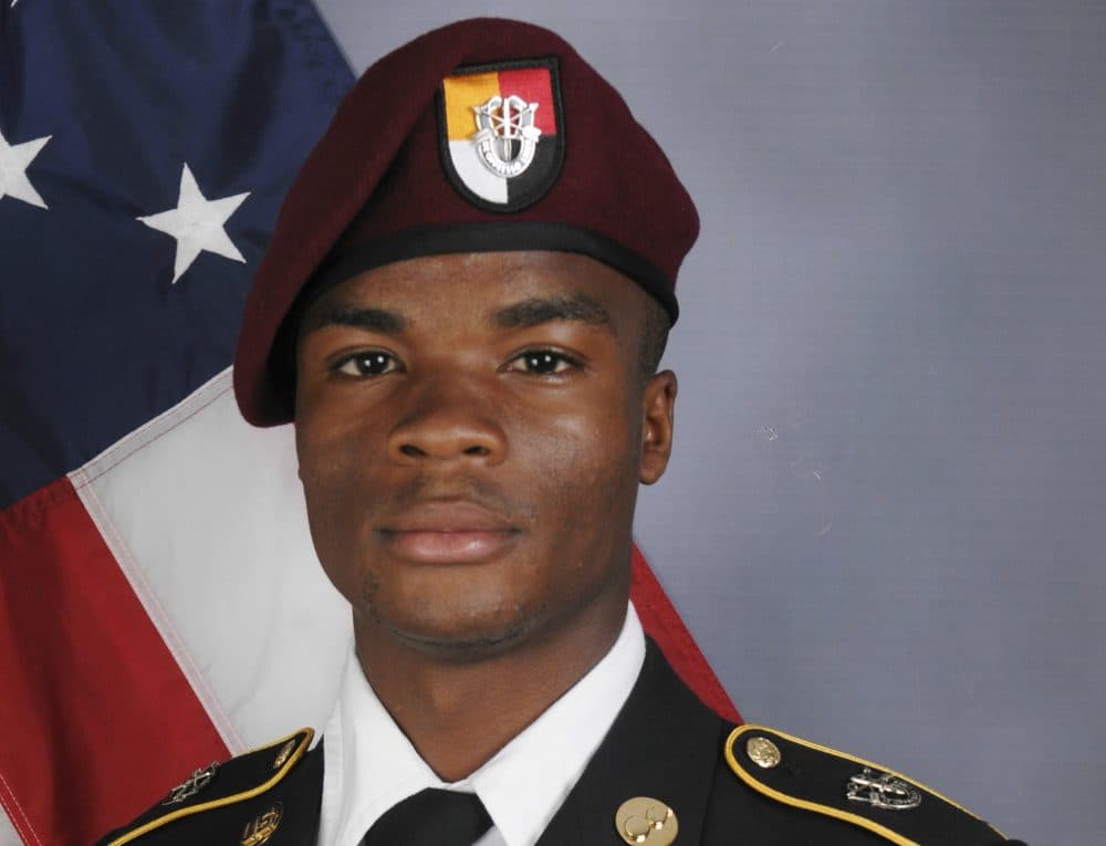 This photo provided by the U.S. Army Special Operations Command shows Sgt. La David Johnson, who was killed in an ambush in Niger. President Donald Trump told Johnson's widow, Myeshia Johnson, that her husband &quot;knew what he signed up for,&quot; according to Rep. Frederica Wilson, who said she heard part of the conversation on speakerphone. (U.S. Army Special Operations Command via AP)

