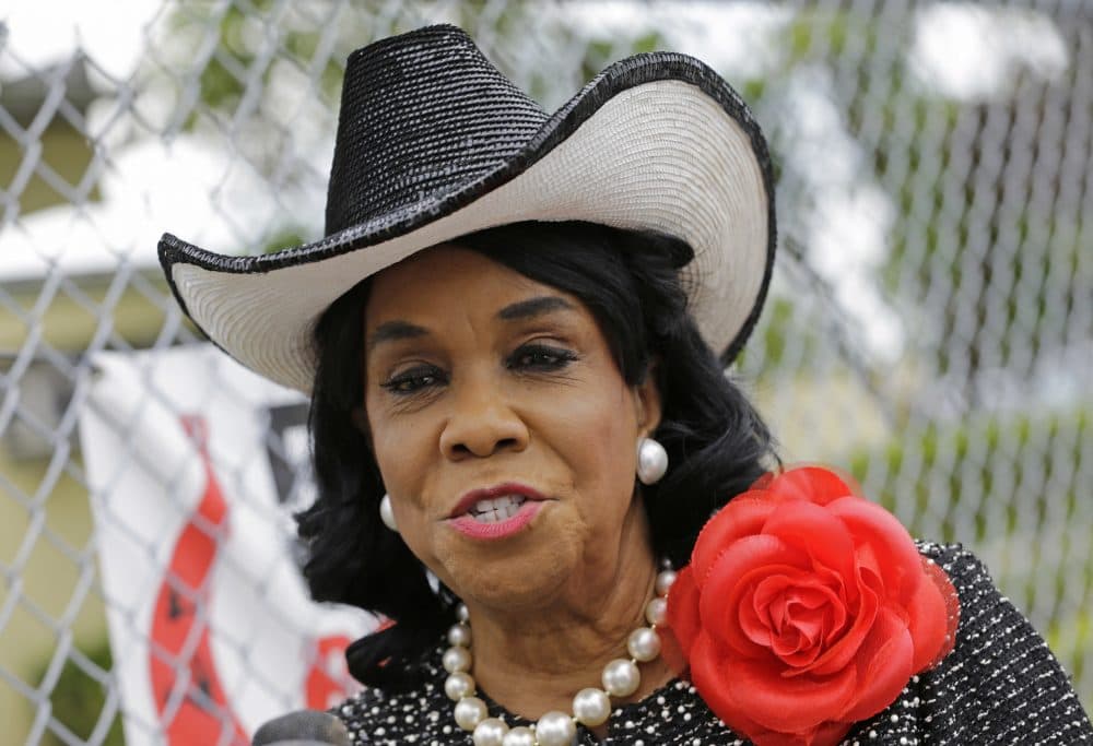 Rep. Frederica Wilson, D-Fla., talks to reporters, Wednesday, Oct. 18, 2017, in Miami Gardens, Fla. Wilson is standing by her statement that President Donald Trump told Myeshia Johnson, the widow of Sgt. La David Johnson killed in an ambush in Niger, that her husband "knew what he signed up for." In a Wednesday morning tweet. (Alan Diaz/AP)