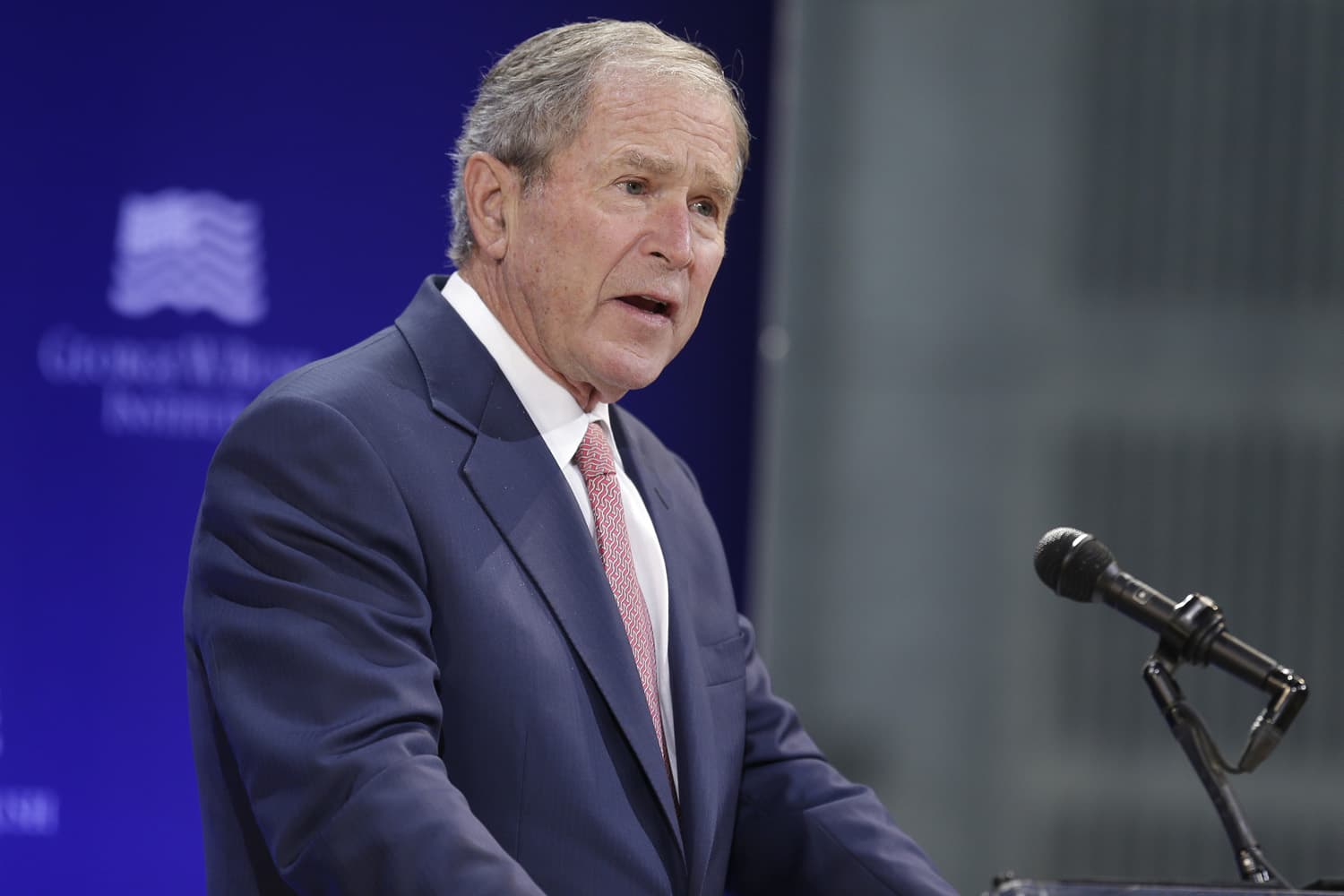 Former U.S. President George W. Bush speaks at a forum sponsored by the George W. Bush Institute in New York, Thursday, Oct. 19, 2017. (Seth Wenig/AP)