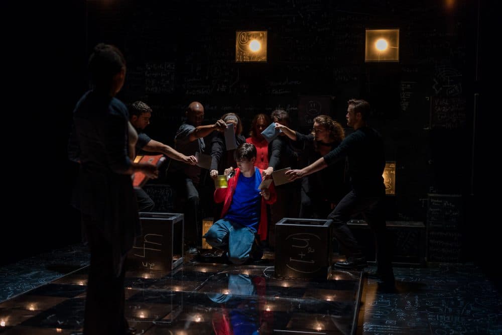 The ensemble in a scene from "The Curious Incident of the Dog in the Night-Time" at SpeakEasy Stage. (Courtesy Nile Scott/SpeakEasy Stage Company)