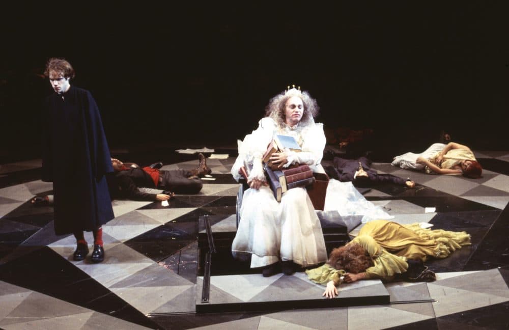 Thomas Derrah (center) as Miss Havisham in &quot;The Idiots Karamazov&quot; in 1999. (Courtesy Richard Feldman/American Repertory Theater)