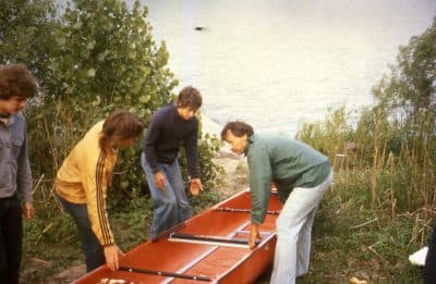 From left to right: Jeff, Dana and Don prepare to launch the canoe at the start of the trip. (Courtesy Chris Forde)