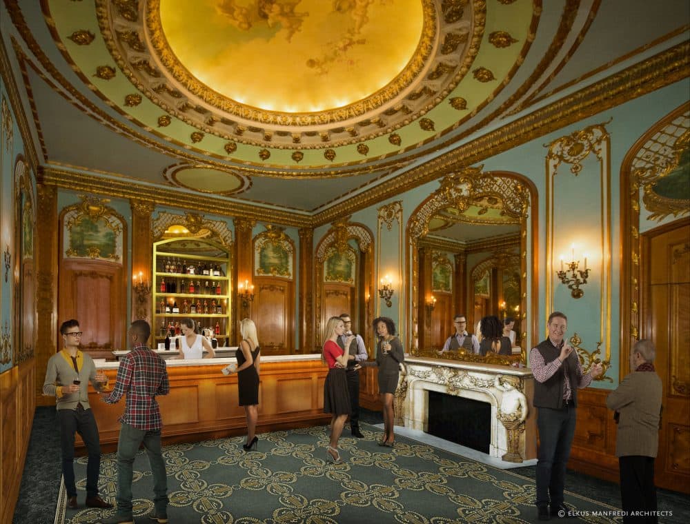 A rendering of what the orchestra lounge inside the Colonial Theatre will look like after renovations. (Courtesy Elkus Manfredi Architects)