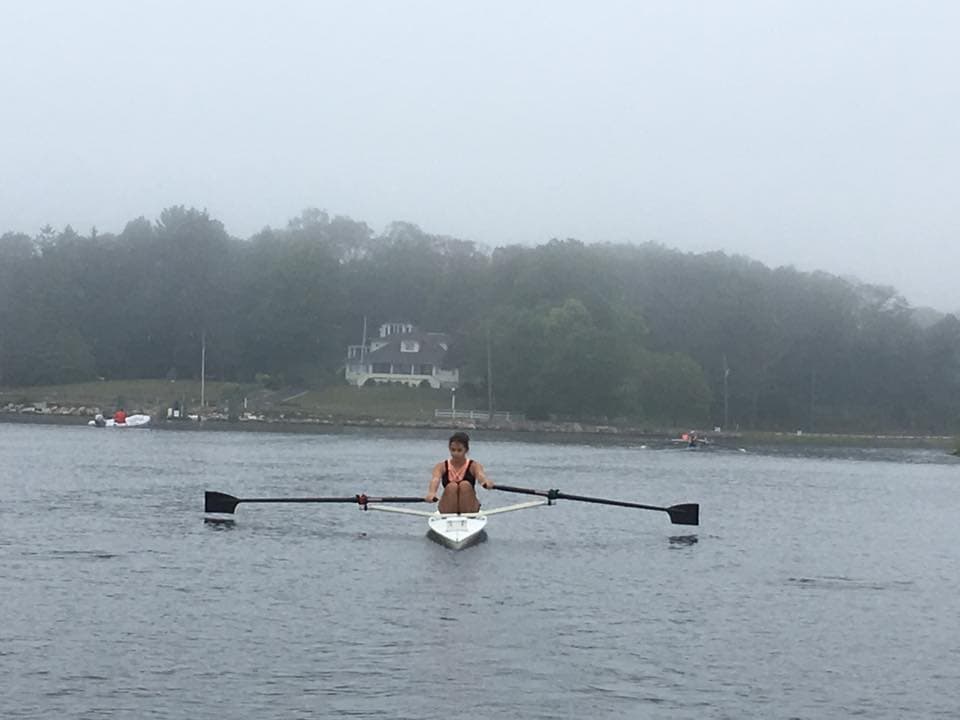 Sofia Priebe rowing a single at the Coastweeks Regatta in Mystic, Connecticut. (Courtesy Laura Manfre)