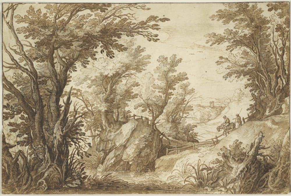 Paul Bril's &quot;Wooded Landscape with Travelers&quot; was drawn around 1600. This drawing is currently one of the 31 on display at the Harvard Art Museums. (Courtesy Harvard Art Museums)