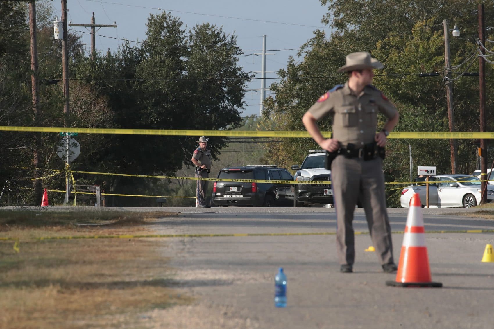 Law enforcement officials continue their investigation at the First Baptist Church of Sutherland Springs on Nov. 6, 2017 in Sutherland Springs, Texas. (Scott Olson/Getty Images)