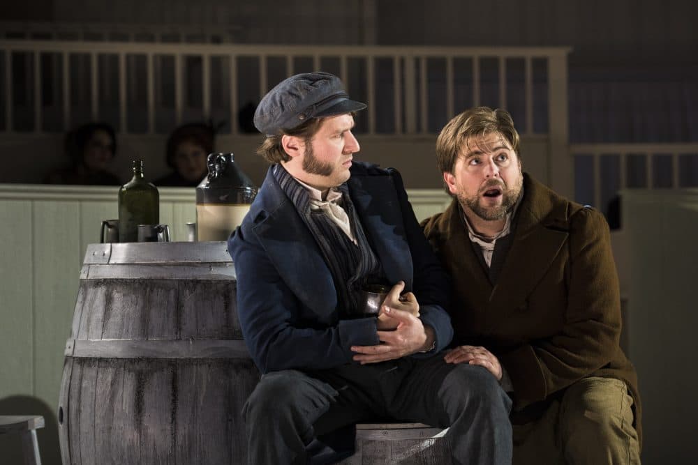 Jesse Blumberg as Burke and Craig Colclough as Hare. (Courtesy Liza Voll/Boston Lyric Opera)