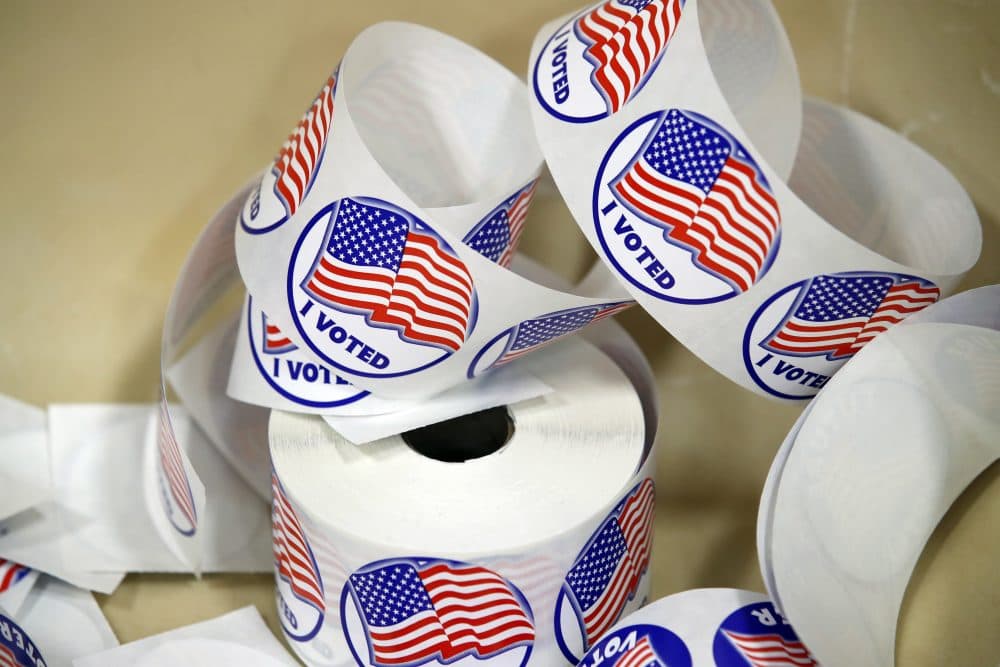 &quot;I Voted&quot; stickers are seen at a polling place Nov. 7 in Alexandria, Va. (Alex Brandon/AP)