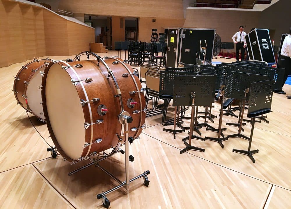 The BSO packs up after the last concert of the tour at Suntory Hall in Tokyo. (Andrea Shea/WBUR)