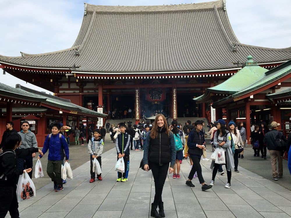 Reporter Andrea Shea at Sensō-ji temple in Asakusa, Tokyo. (Andrea Shea/WBUR)