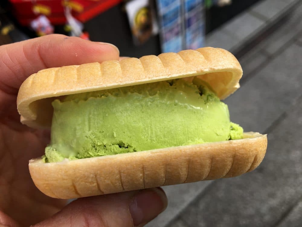 A fun way to eat macha ice cream. (Andrea Shea/WBUR)