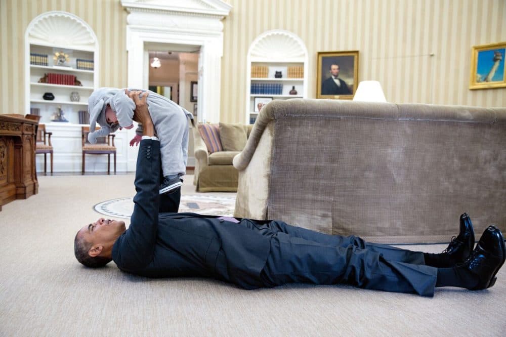 Obama with Ella Rhodes, daughter of White House staffer Ben Rhodes, in her elephant costume for Halloween. (Courtesy of Little, Brown and Company/Pete Souza)