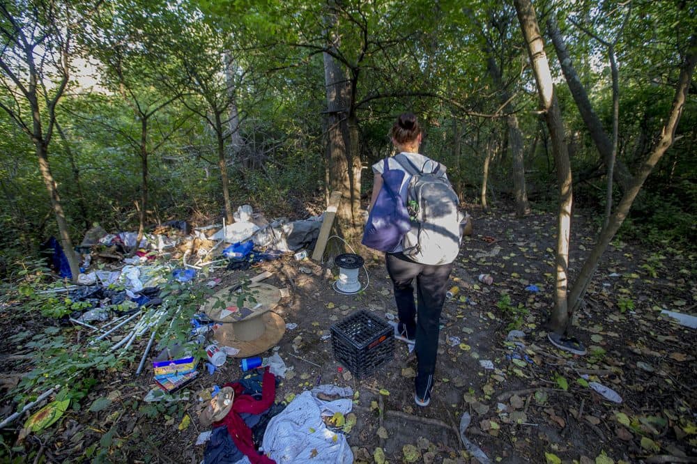 Kristin stumbles upon a deserted campsite. (Jesse Costa/WBUR)