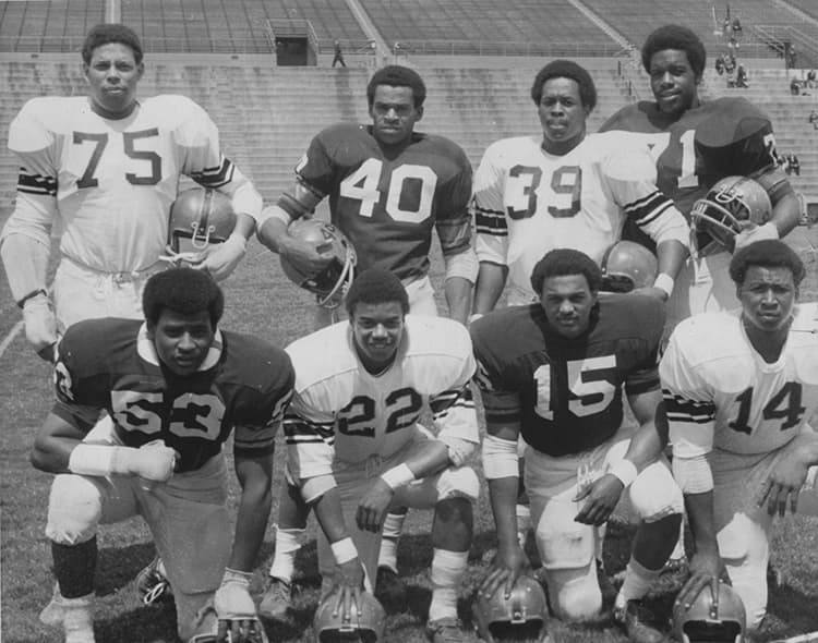 Members of the Syracuse University football team boycotted the 1970 season because of racial discrimination. (Courtesy Syracuse 8)
