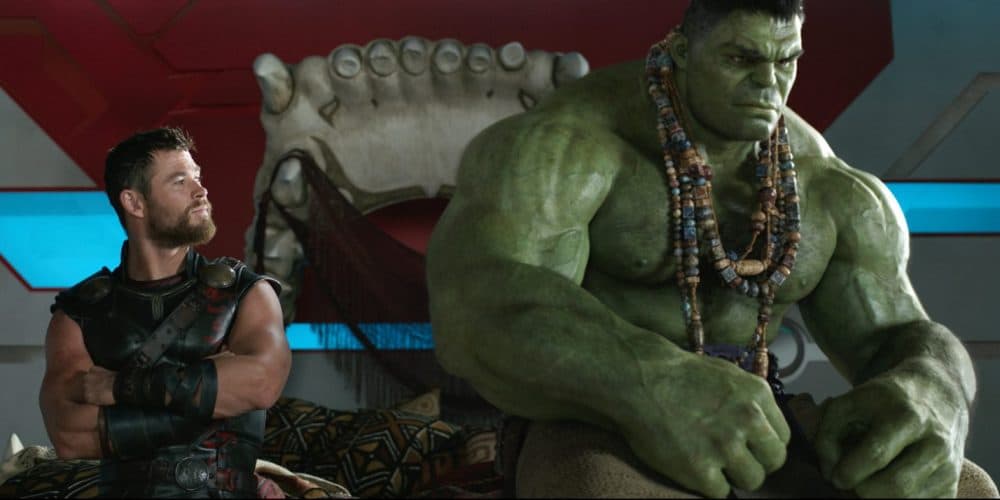 Chris Hemsworth, as Thor, and the Hulk in a scene from, &quot;Thor: Ragnarok.&quot; (Marvel Studios via AP)