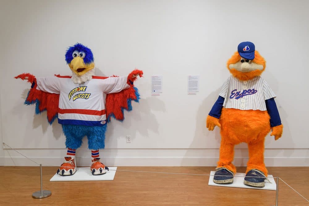 Winger the Eagle (left), alumni mascot for the Washington Capitals, and Youppi of the Montreal Expos and the Montreal Canadiens. (Courtesy Ballard Institute and Museum)