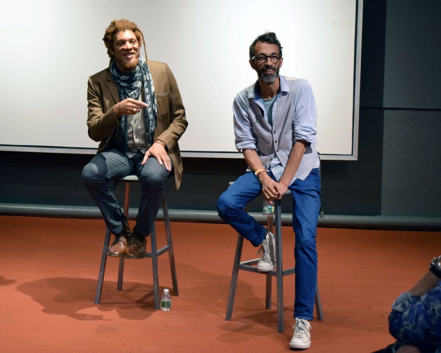 MIT Professor Fox Harrell (left) and photojournalist Karim Ben Khelifa worked together to create "The Enemy" in virtual reality. (Courtesy H.A. Erickson/MIT Museum)