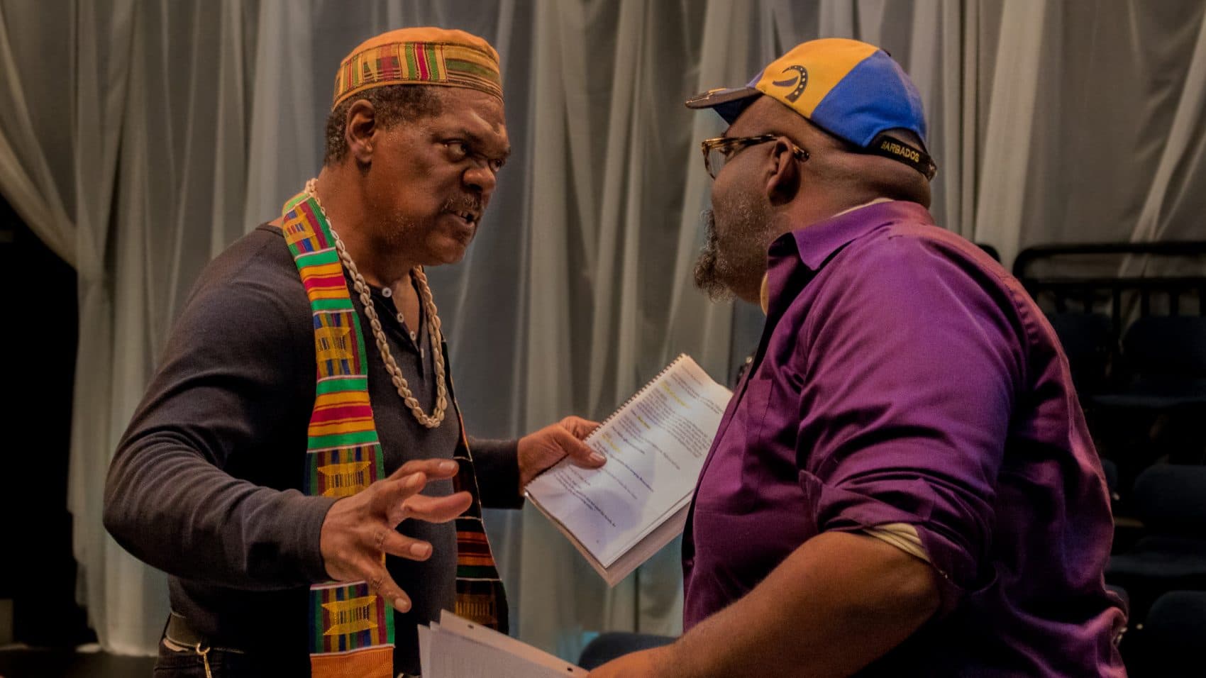 Johnny Lee Davenport and Cliff Odle rehearse for a reading of "Black Odyssey." (Courtesy Front Porch Arts Collective)