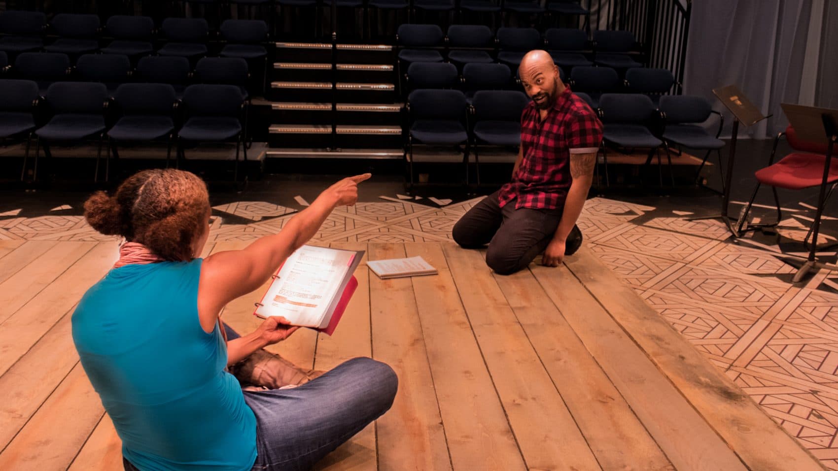 Actors Patrice Jean-Baptiste and Maurice Emmanuel Parent rehearse. (Courtesy Front Porch Arts Collective)