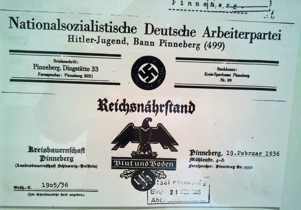 Document reflecting the "Blood and Land" ideology from the Farmer Association of Pinneberg, where Julie's grandfather joined the Nazi Party in December 1931. (Courtesy of Julie Lindahl)