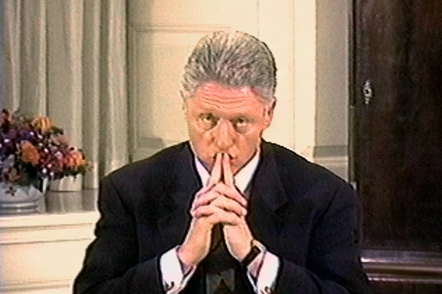 President Bill Clinton is shown in this video image during his grand jury deposition Aug 17, 1998. (AP Photo/APTN)