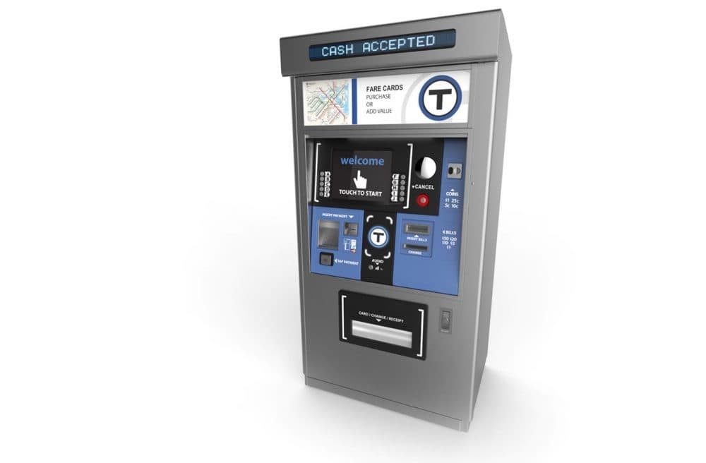 A rendering of a full-functionality fare vending machine, for the MBTA's proposed new fare collection system. (Courtesy MBTA)