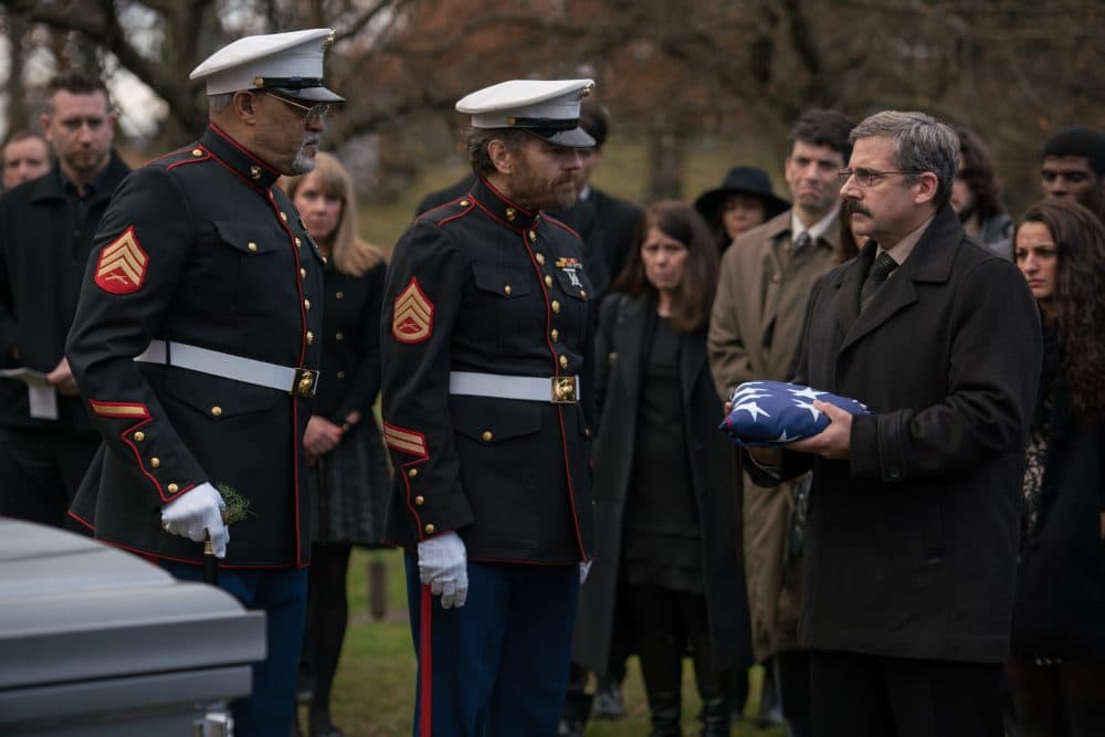 Laurence Fishburne as Mueller, Bryan Cranston as Sal and Steve Carell as Larry in &quot;Last Flag Flying.&quot; (Courtesy Amazon Studios)