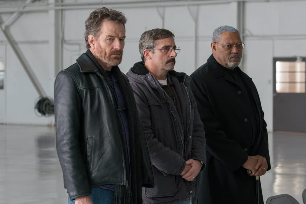 From left to right, Bryan Cranston as Sal, Steve Carell as Doc, and Laurence Fishburne as Mueller in &quot;Last Flag Flying.&quot; (Courtesy Wilson Webb)