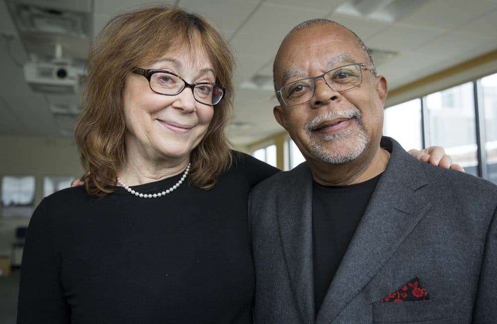 Henry Louis Gates Jr. and Maria Tatar at WBUR. (Robin Lubbock/WBUR)