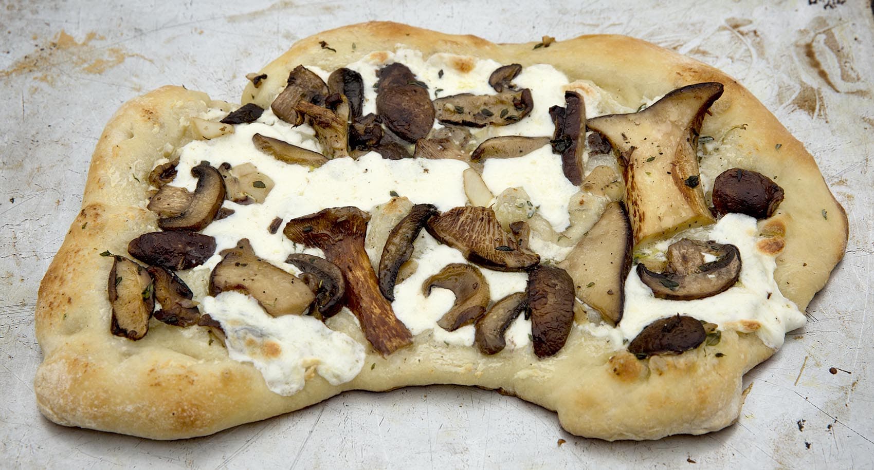 Kathy's quick mushroom and ricotta pizza. (Robin Lubbock/WBUR)