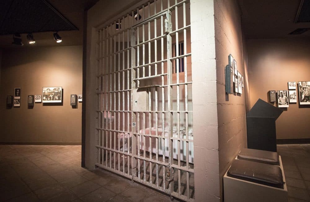 The actual jail bars behind which Martin Luther King Jr. was held for eight days after being arrested for protesting for civil rights without a permit, at the Birmingham Civil Rights Institute in Birmingham, Ala. (Jackson Mitchell/Here & Now)