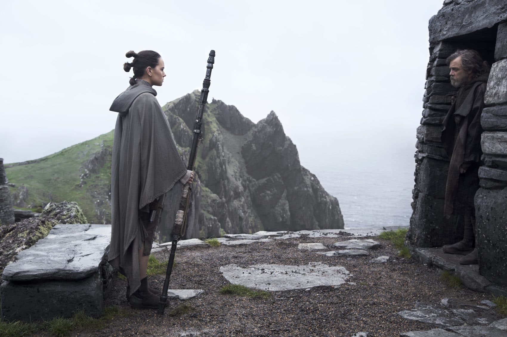Rey (Daisy Ridley) and Luke Skywalker (Mark Hamill) in "Star Wars: The Last Jedi." (Courtesy Jonathan Olley/Lucasfilm)